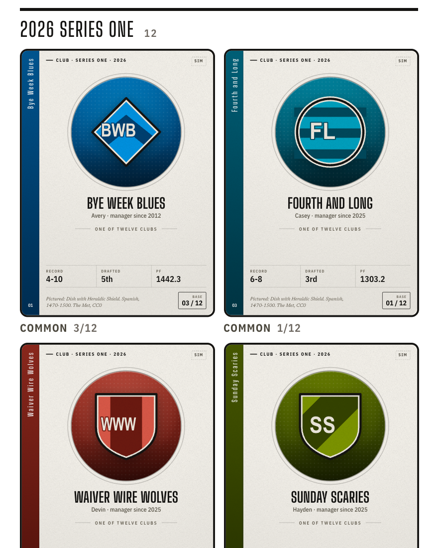 A club binder on Shortprint: serial-numbered cards sorted by set