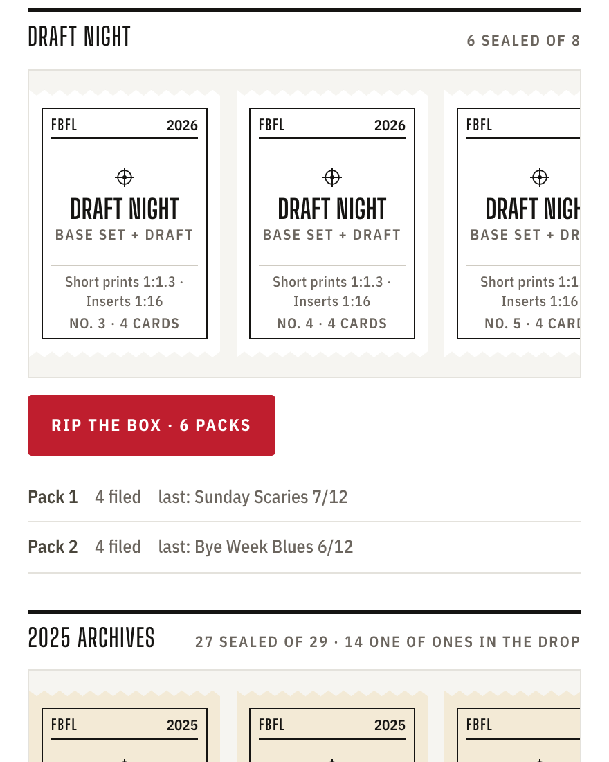 The Rip: a pack torn open, the pulled cards laid out